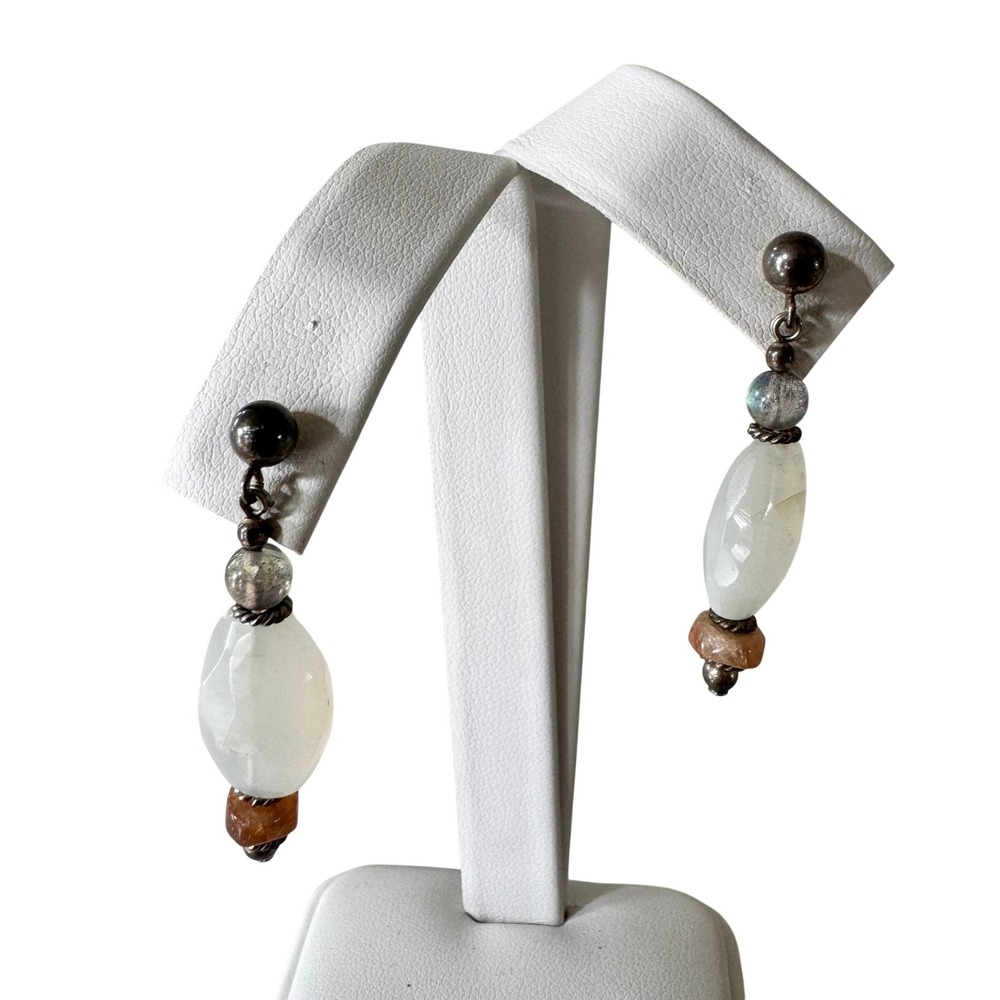 Vintage Faceted Quartz Dangling Drop Earrings Artisan Made Sterling Silver